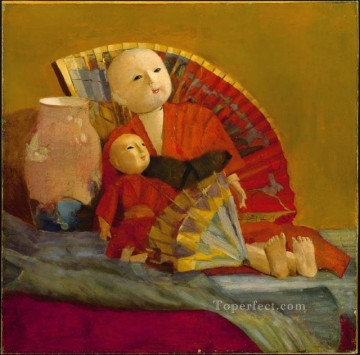  Academic Oil Painting - Japanese Dolls and Fan academic painter Paul Peel